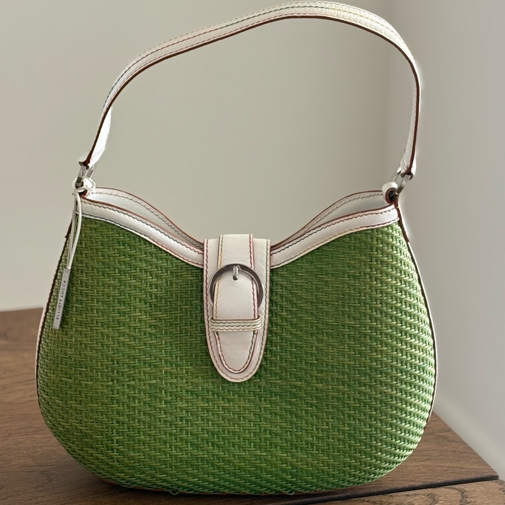 Elliot Luca  Green and White Women's Bag. Rattan/Leather